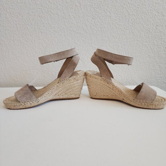 Tory Burch Bima 2 Tan Suede Wedge Jute Espadrille Ankle Strap Sandals Heels 8 - Picture 7 of 12